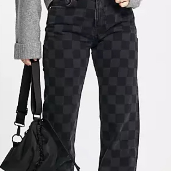 Mango jeans in charcoal black and dark grey checkered print. BNWT - Picture 3 of 11